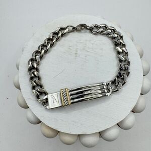 Sterling Silver 14k Gold Engraved N W ID Bracelet Dolan Bullock Curb Chain